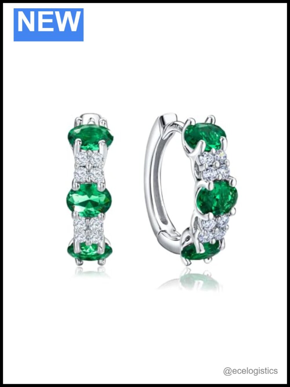 Sterling Silver Huggie Hoop Earrings Created Emerald 14mm Small Hoops